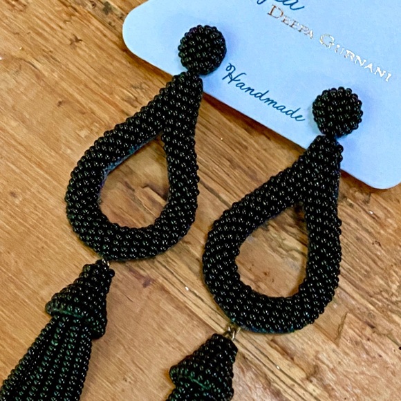 NWT Anthropologie Deepa Beaded Black Hoop Chandeliers - Picture 6 of 16